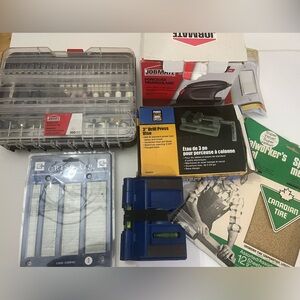 Palm sander, Vice Grips, Rotary Tool Accessory Kit, Staples, Misc Tool Set